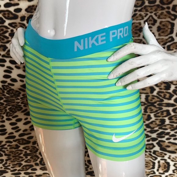 Nike Pro Dri-Fit Lime Green/Turquoise Blue Performance Shorts Size S-M - Picture 4 of 16
